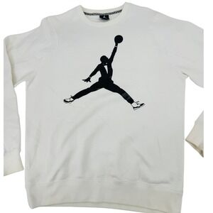 Jordan Brand Sweatshirt Mens L White Tuxedo Jumpman Graphic Crewneck Pullover